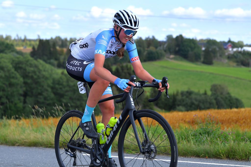 SARPSBORG NORWAY AUGUST 12 Ann Helen Olsen of Norway and Team Coop Hitec Products during the 7th Ladies Tour Of Norway 2021 Stage 1 a 1415km stage from Halden to Sarpsborg LTourOfNorway LTON21 UCIWWT on August 12 2021 in Sarpsborg Norway Photo by Luc ClaessenGetty Images