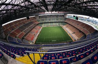 General view of Milan&#039;s San Siro stadium in 1990.