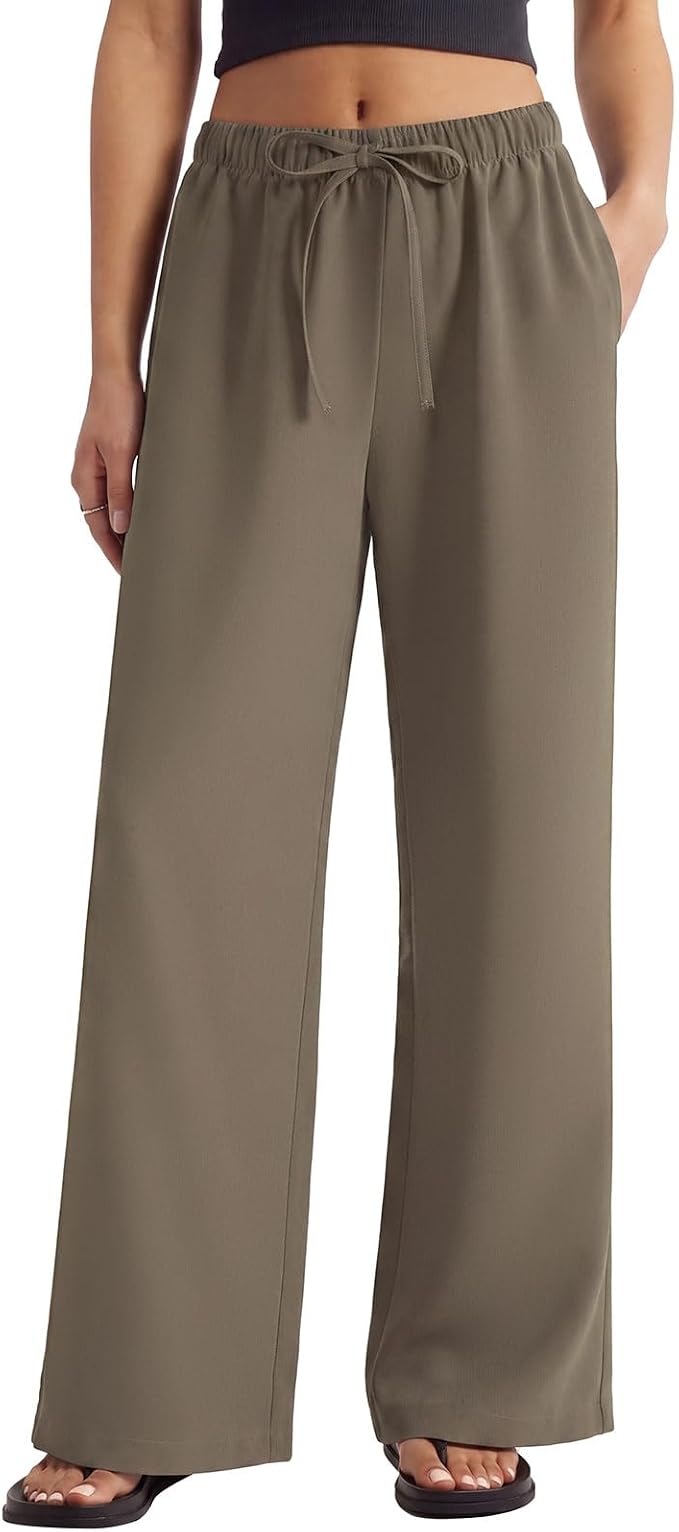 SUUKSESS, Suuksess Women Wrinkle Free Wide Leg Pants Flowy Palazzo Casual Trousers