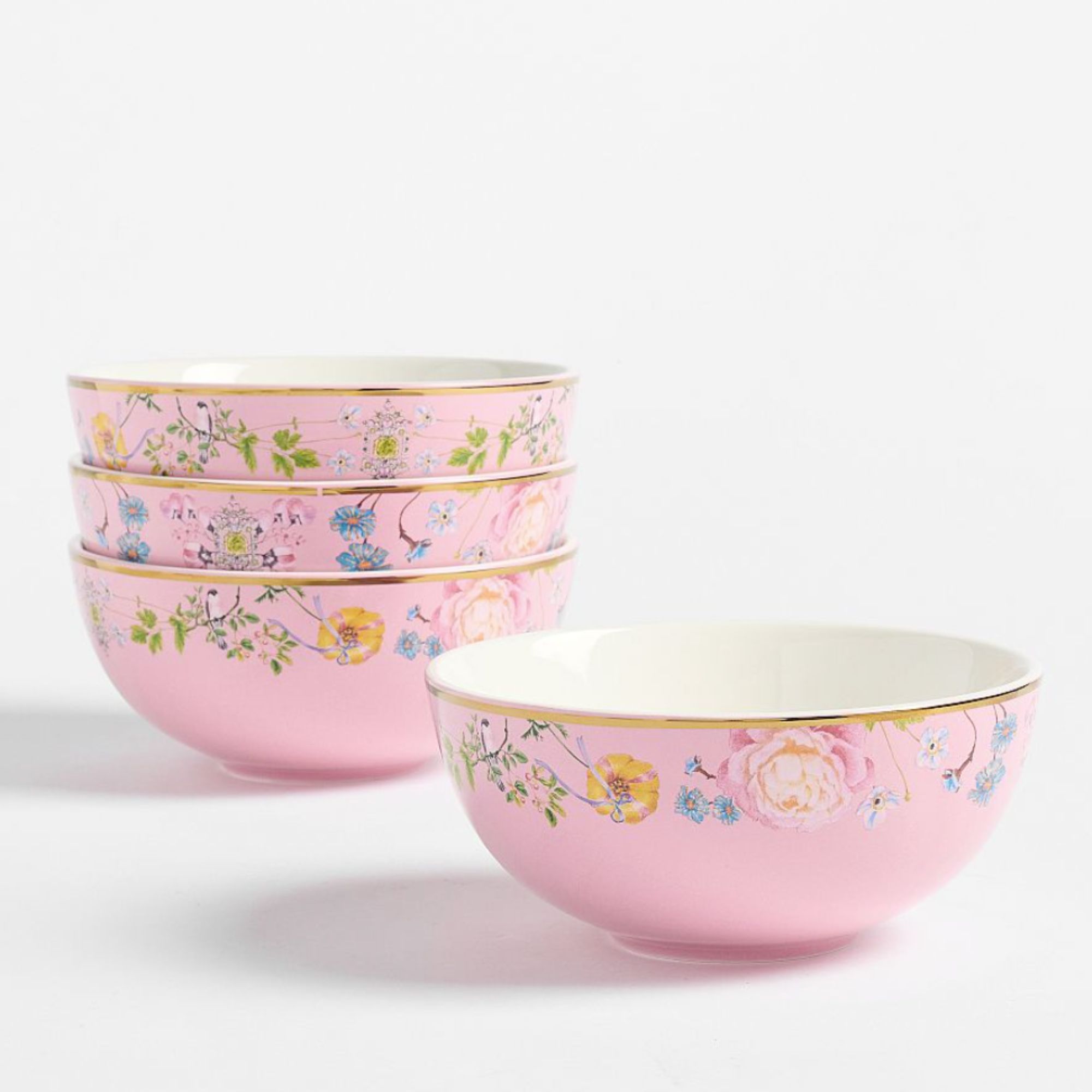 Set of four pink floral bowls