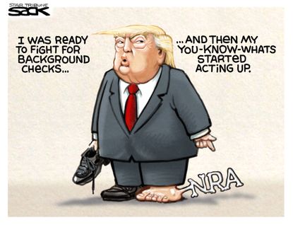 Political Cartoon U.S. Trump Background Checks NRA Lobbying Bone Spurs Draft Dodge