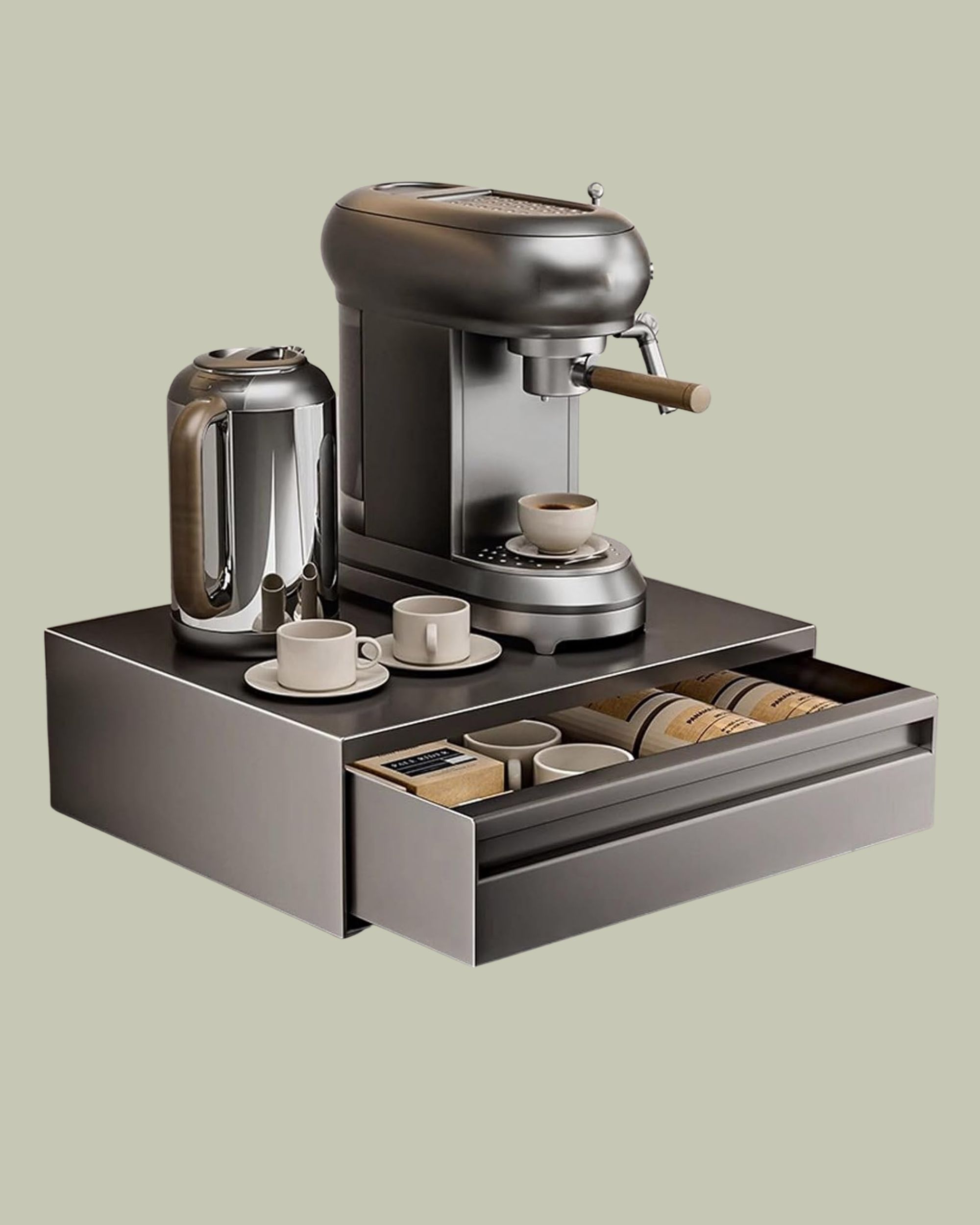 Generic, Carbon Steel Coffee Station Stand With Pull-Out Drawers
