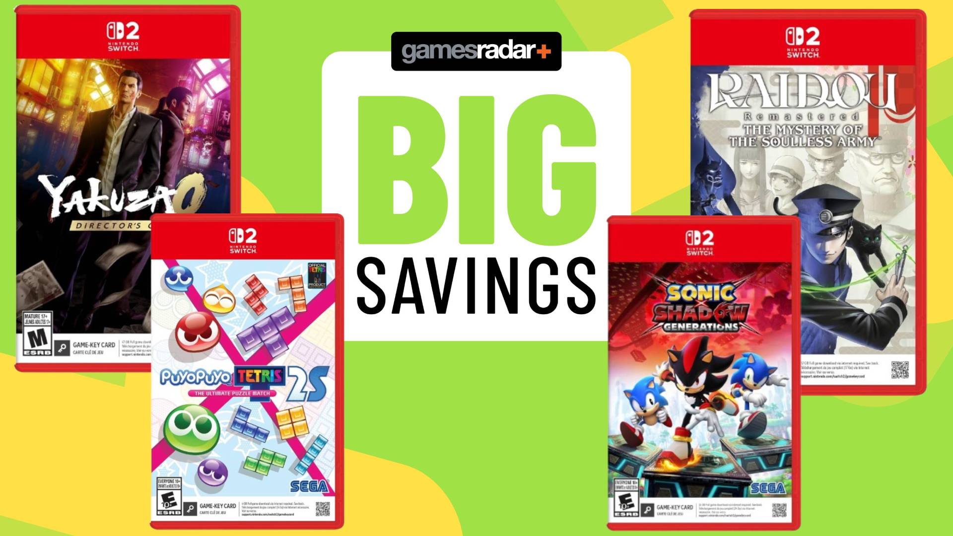 Image of a selection of Switch 2 game boxes sitting on a light green GamesRadar+ background.
