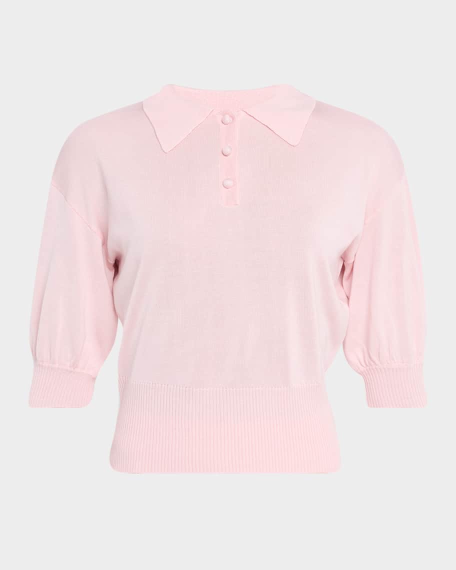 Camile Puff-Sleeve Silk-Cashmere Polo Top