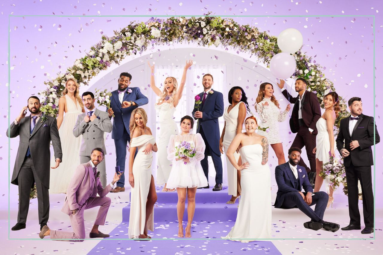 The Married at First Sight UK 2023 cast in front of a wedding arch