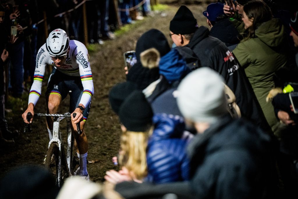 Dutch Mathieu Van Der Poel pictured in action during the men elite race of Cross Diegem cyclocross cycling event, Thursday 28 December 2023 in Diegem, stage 7/8 in the Superprestige cyclocross cycling competition. BELGA PHOTO JASPER JACOBS (Photo by JASPER JACOBS / BELGA MAG / Belga via AFP)