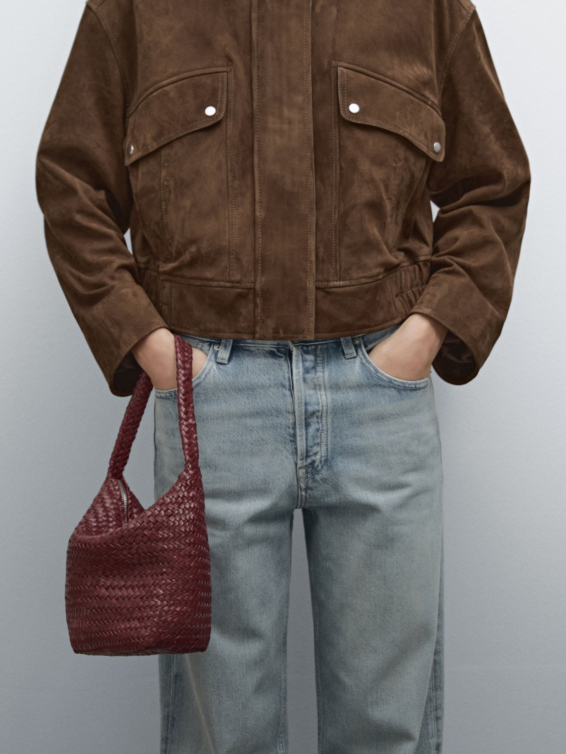 Nappa Leather Woven Bucket Bag
