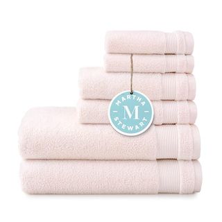 Martha Stewart 100% Cotton Bath Towels Set of 6 Piece, 2 Bath Towels, 2 Hand Towels, 2 Washcloths, Quick Dry Towels, Soft & Absorbent, Bathroom Essentials, Blush Pink