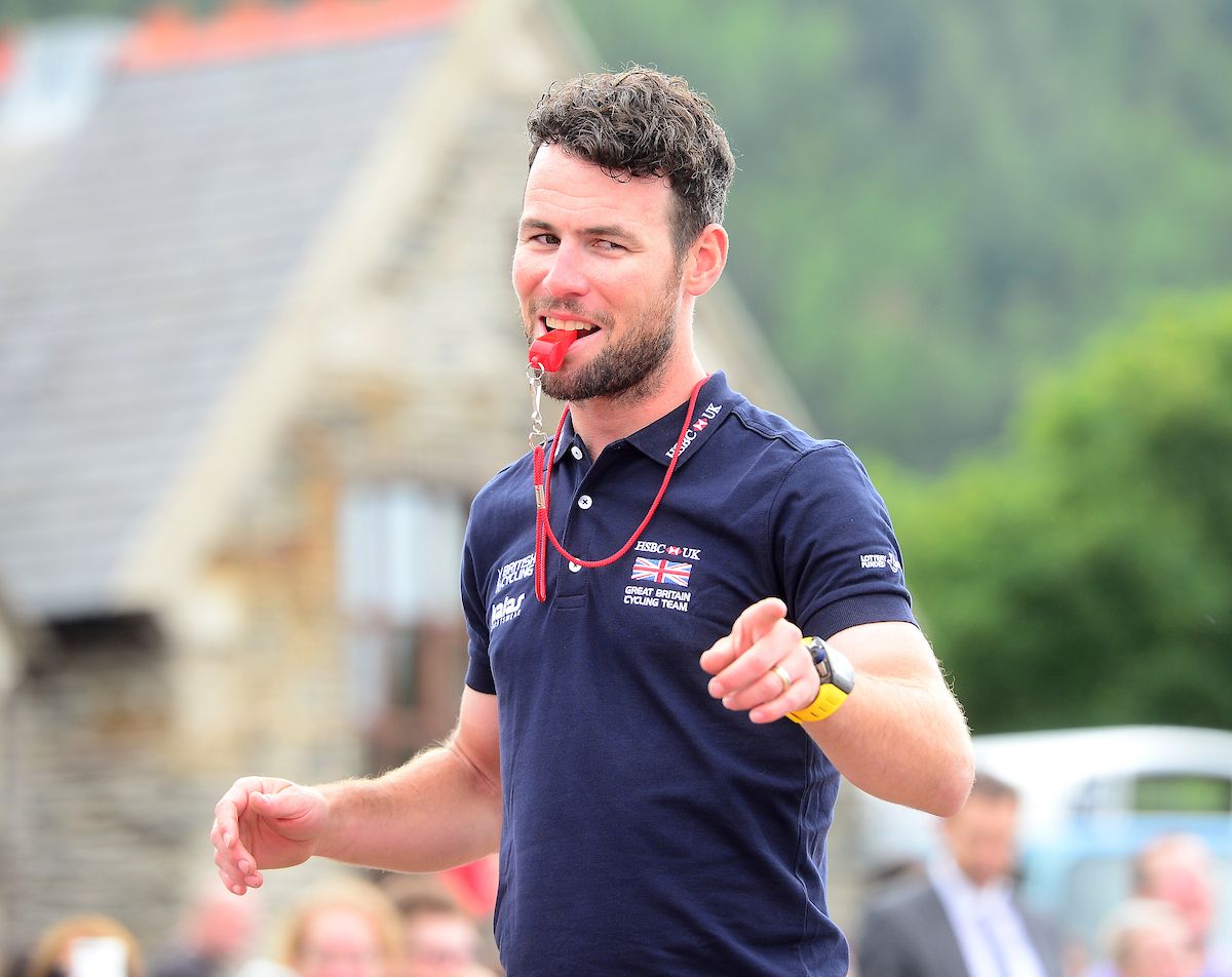 Mark Cavendish joins in the fun at the British time trial championships in the Isle of Man