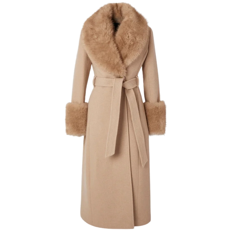 KarenMillen, Petite Wool Blend Detachable Faux Fur Belted Coat