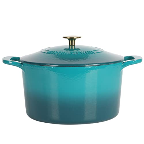 Martha Stewart Gatwick 7 Qt Enamel Cast Iron Dutch Oven Pot With Lid, Emerald Ombre W/gold Knob