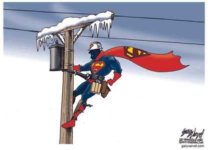 Editorial&nbsp;Cartoon U.S.&nbsp;Superman power line worker polar vortex