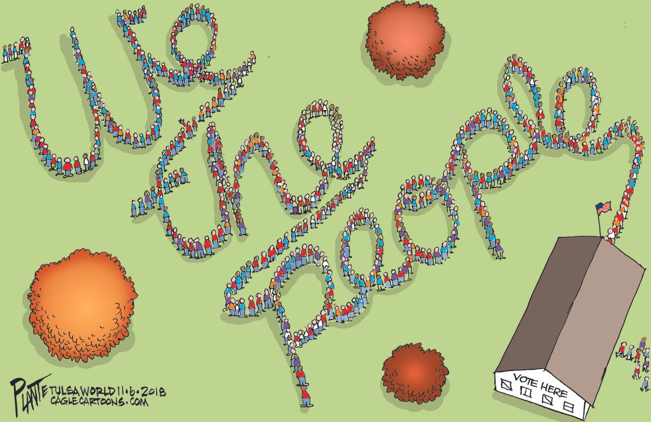 Political cartoon U.S. midterm election 2018 voter turnout we the people