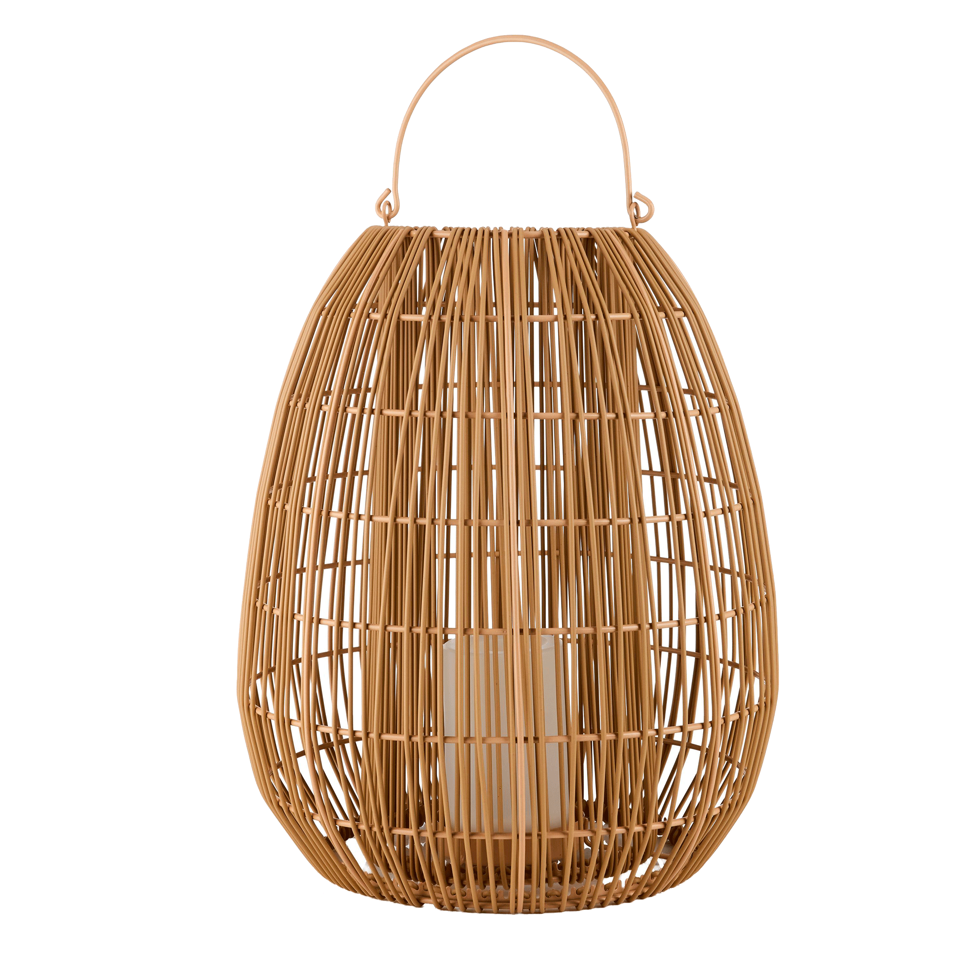 QVCUK Garden Stories x Anouska rattan effect solar candle lantern against a white background