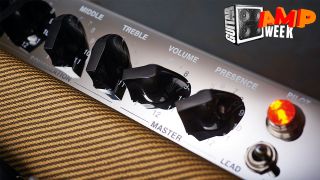 A close-up of the Peavey Classic 50 control panel, with red LED pilot light