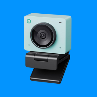 The Obsbot Meet 2 webcam on a blue background