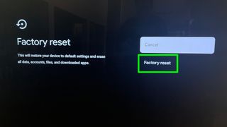 The factory reset option is again highlighted in the process for how to factory restore a chromecast