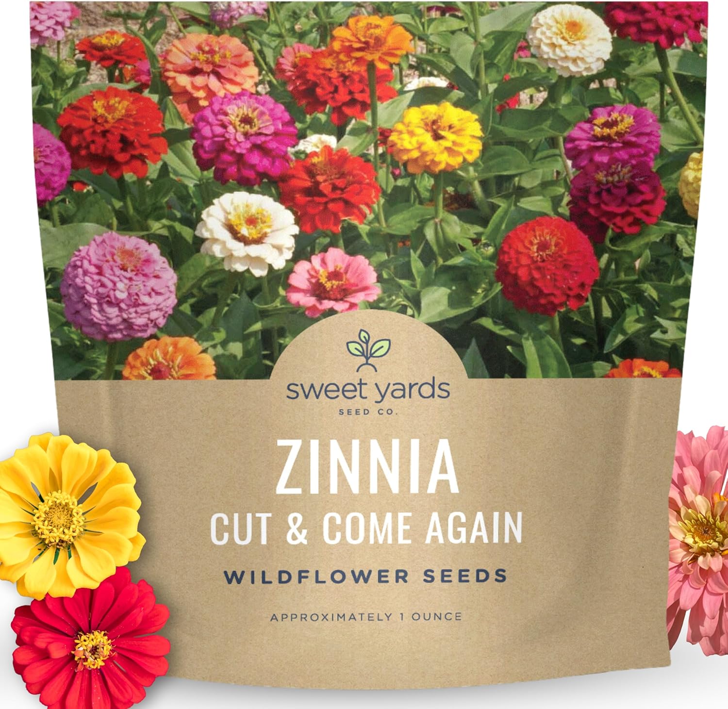 Zinnia Cut &amp;amp; Come Again Mix - Large 1 Ounce Packet - 4,000 Flower Seeds for Planting - Zinnia Elegans