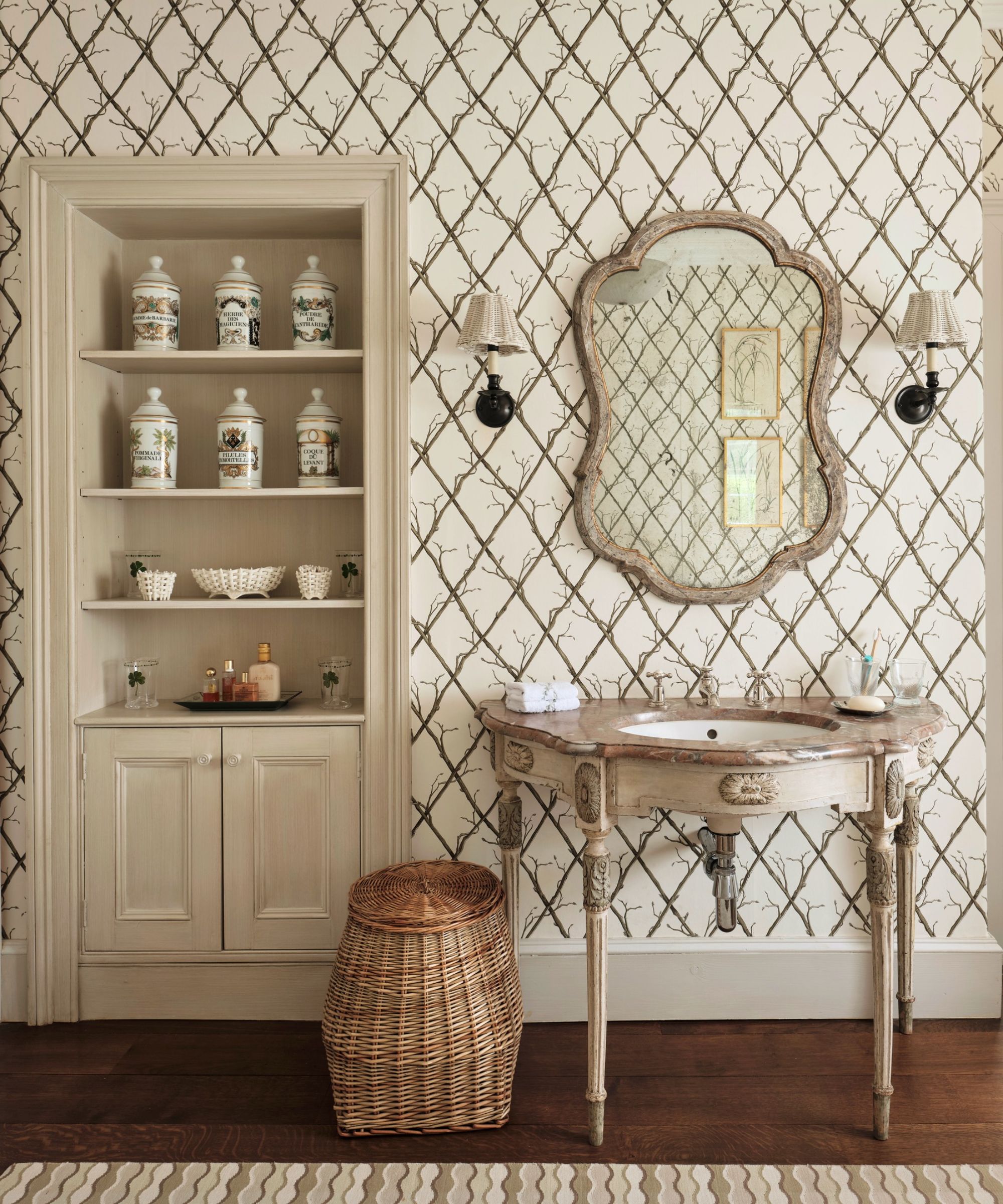 French ceramic pharmacy jars in a bathroom by Guy Goodfellow, photograph Astrid Templier