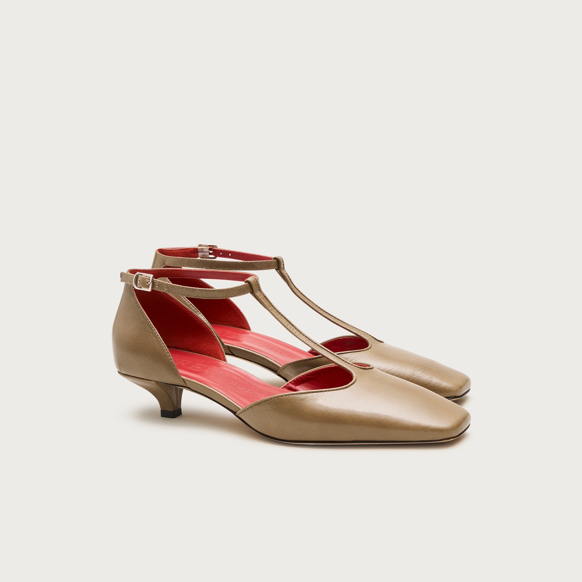 Made-In-Italy T-Strap Heels in Leather