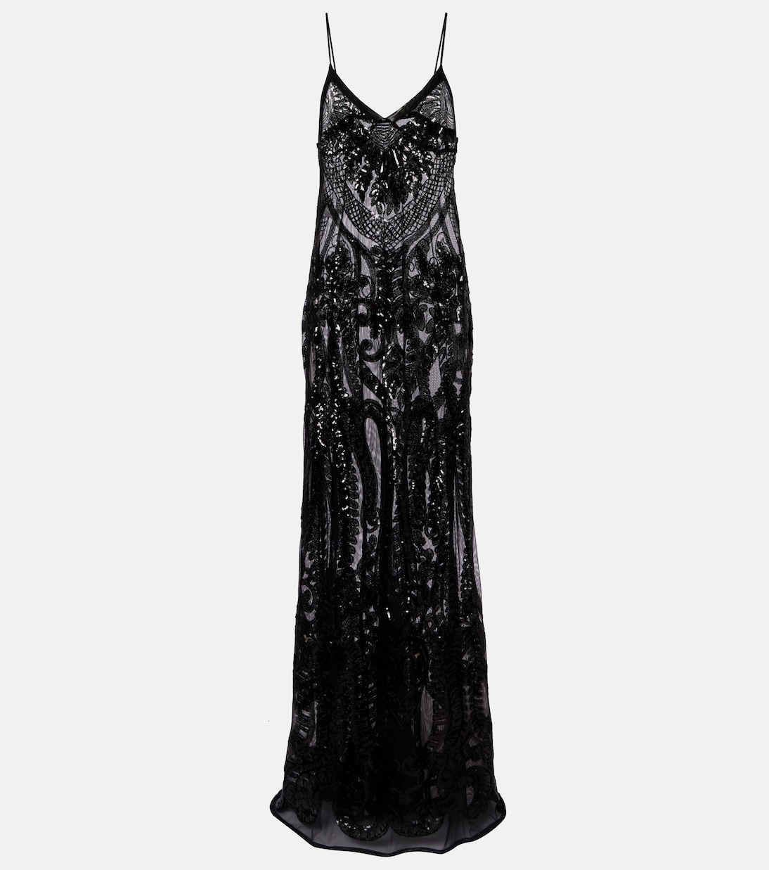Sequined Semi-Sheer Gown in Black - Norma Kamali