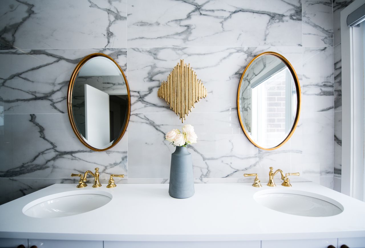 Couples bathroom sink in modern ensuite