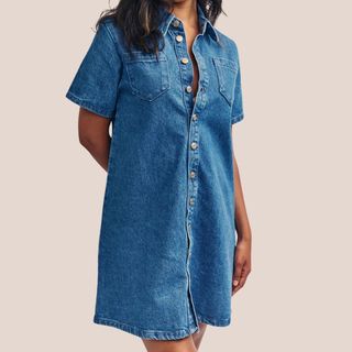 woman wearing denim short dress