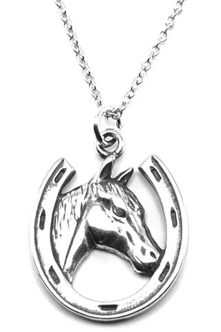 Kevin N Anna Sterling Silver Lucky Horseshoe Charm Pendant Necklace