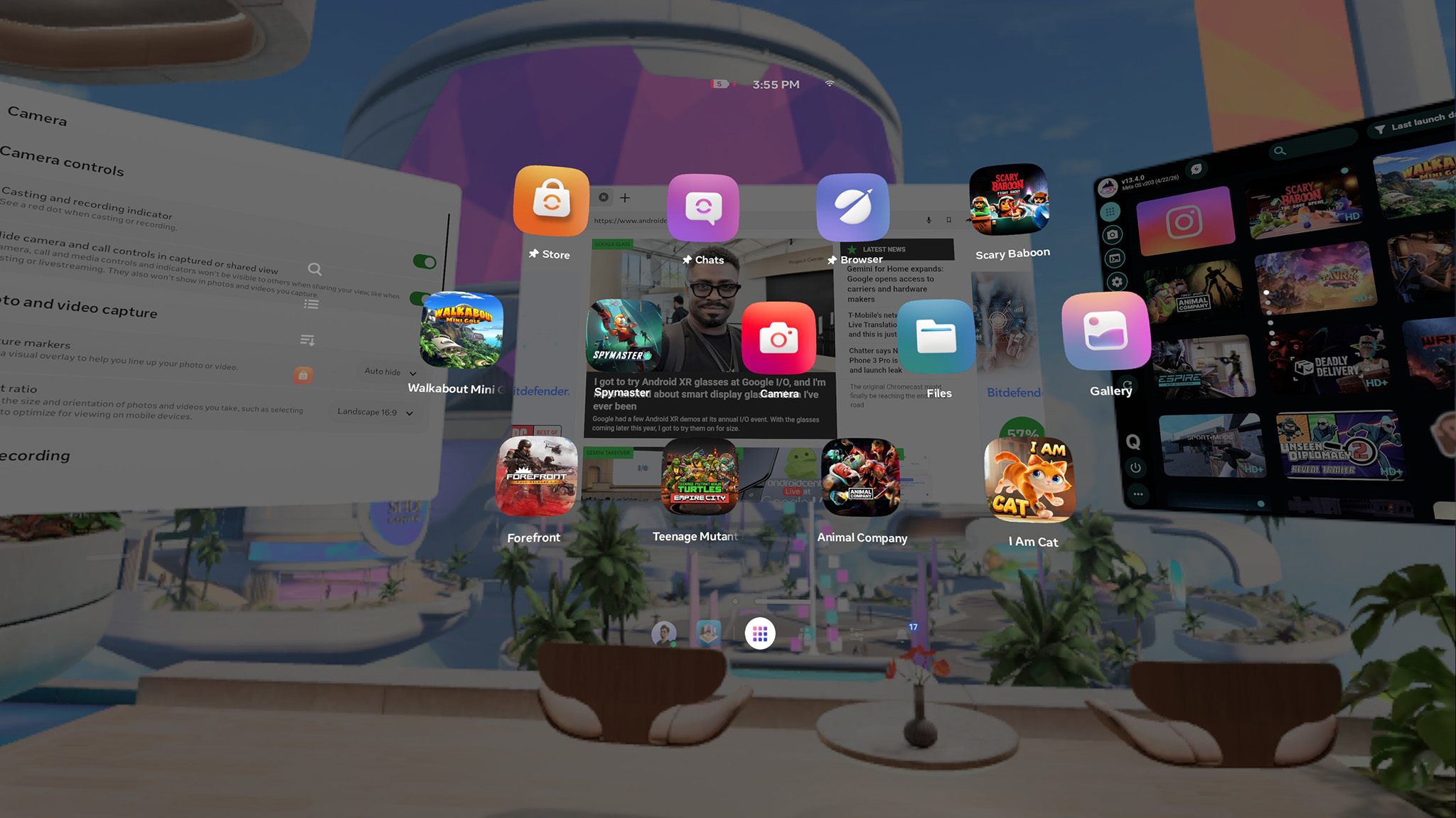 The Meta Navigator application launcher interface floats on top of other application windows
