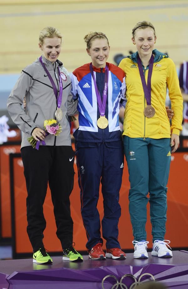 Women's omnium podium: Sarah Hammer (United States), Laura Trott (Great Britain), Annette Edmondson (Australia)