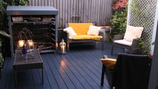 painted decking with candles