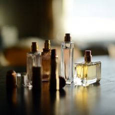 bottles of perfume on a vanity