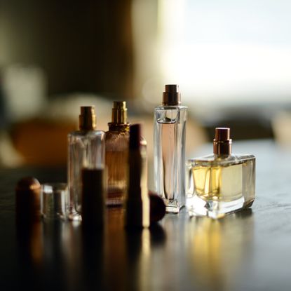 bottles of perfume on a vanity