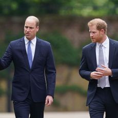 london, england july 01 prince william, duke of cambridge left and prince harry, duke of sussex arrive for the unveiling of a statue they commissioned of their mother diana, princess of wales, in the sunken garden at kensington palace, on what would have been her 60th birthday on july 1, 2021 in london, england today would have been the 60th birthday of princess diana, who died in 1997 at a ceremony here today, her sons prince william and prince harry, the duke of cambridge and the duke of sussex respectively, will unveil a statue in her memory photo by yui mok wpa poolgetty images