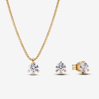 Pandora Nova 14k Gold lab grown Diamond Pendant necklace and Earrings Set