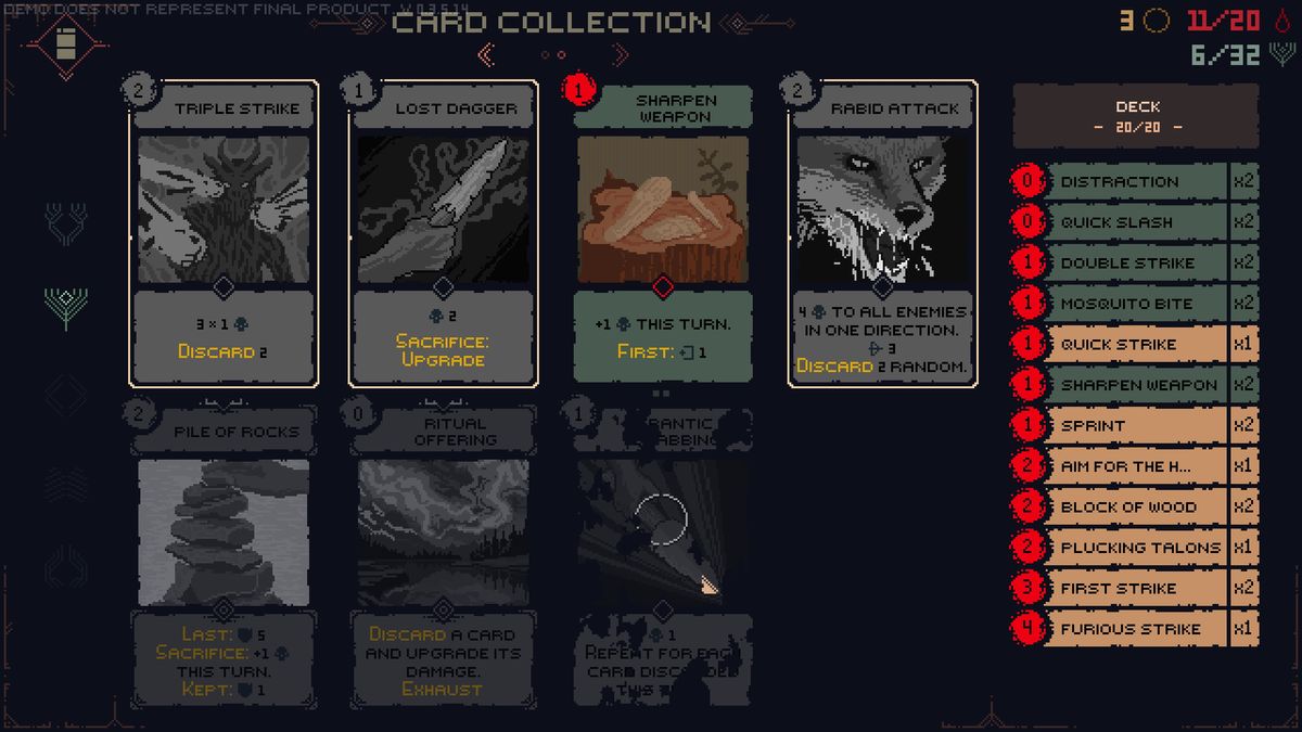 Various screenshots from Death Howl, a soulslike deckbuilder from The Outer Zone