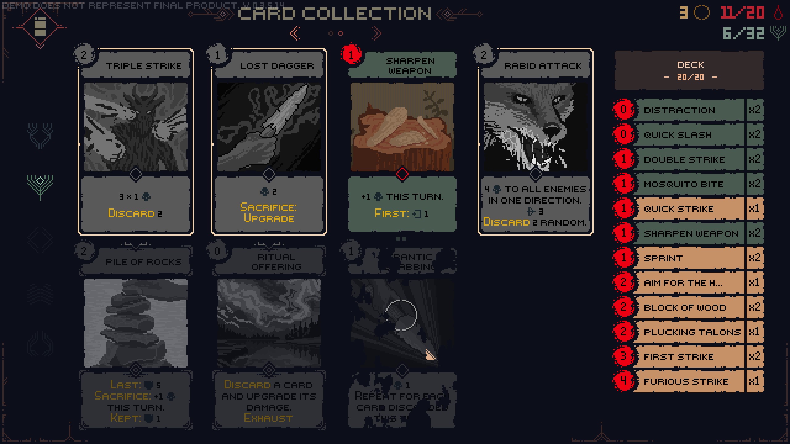 Various screenshots from Death Howl, a soulslike deckbuilder from The Outer Zone