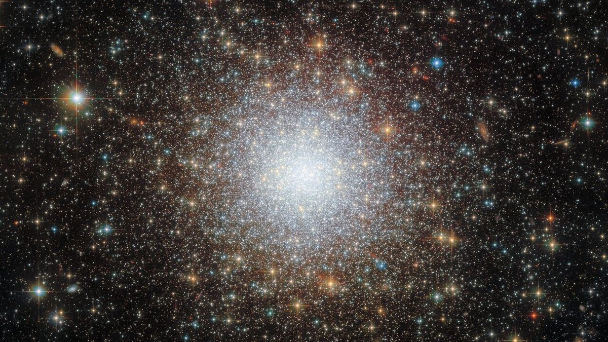 An extremely starry scene in space. The center looks like a white haze, and it&#039;s where lots of the stars are congregated.