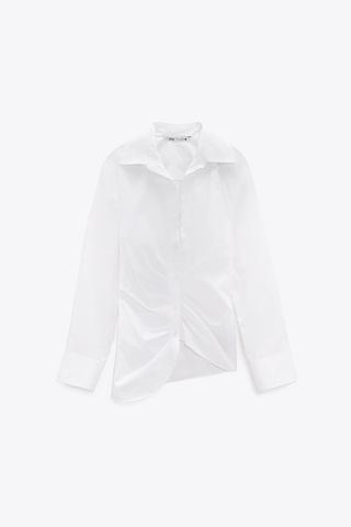 white ruched button up 
