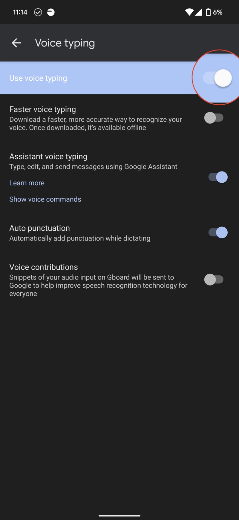 Turn On Assistant Voice Typing