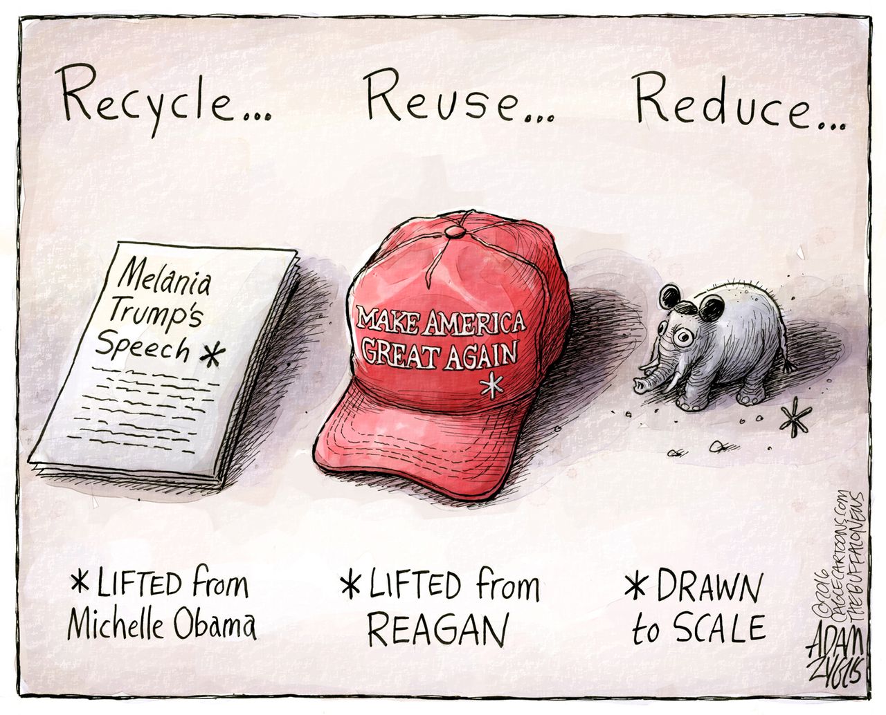 Political cartoon U.S. Trump&amp;amp;nbsp;Reduce, Reuse Recycle