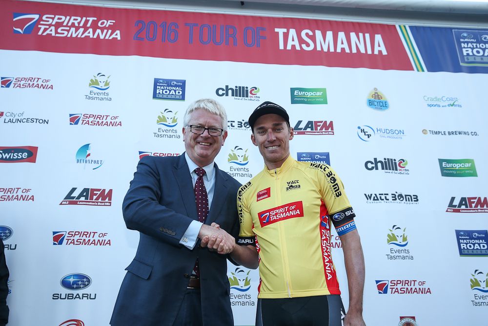 Anthony Giacoppo in yellow after the Tasmania prologue