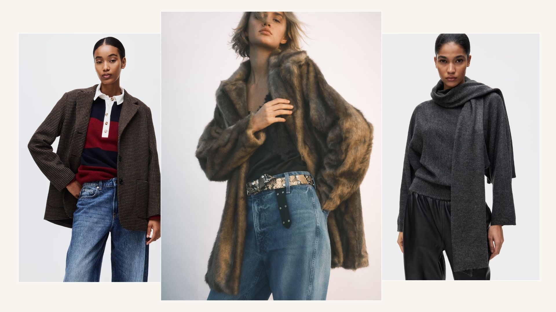 H&amp;M models wearing H&amp;M&#039;s new-in November edit including fax fur coats, blazers and knits.