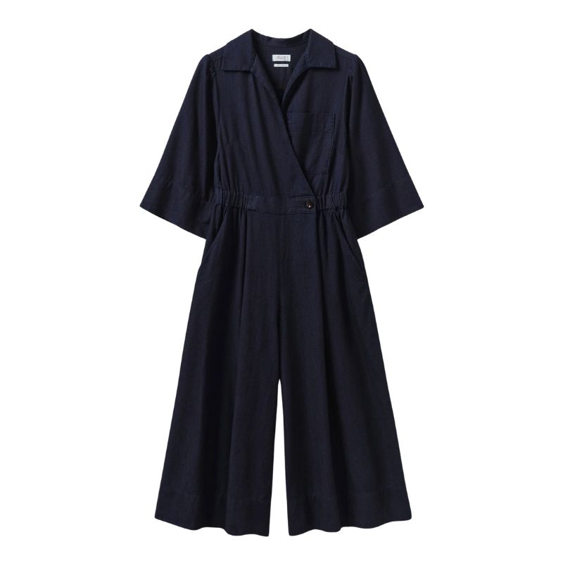A cutout of a navy blue culotte jumpsuit by Toast