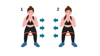 Illustrated woman doing banded hip abduction exercise