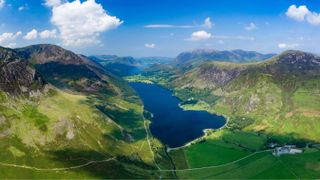 The beautiful Buttermere lake and narrow valley in the Lake District