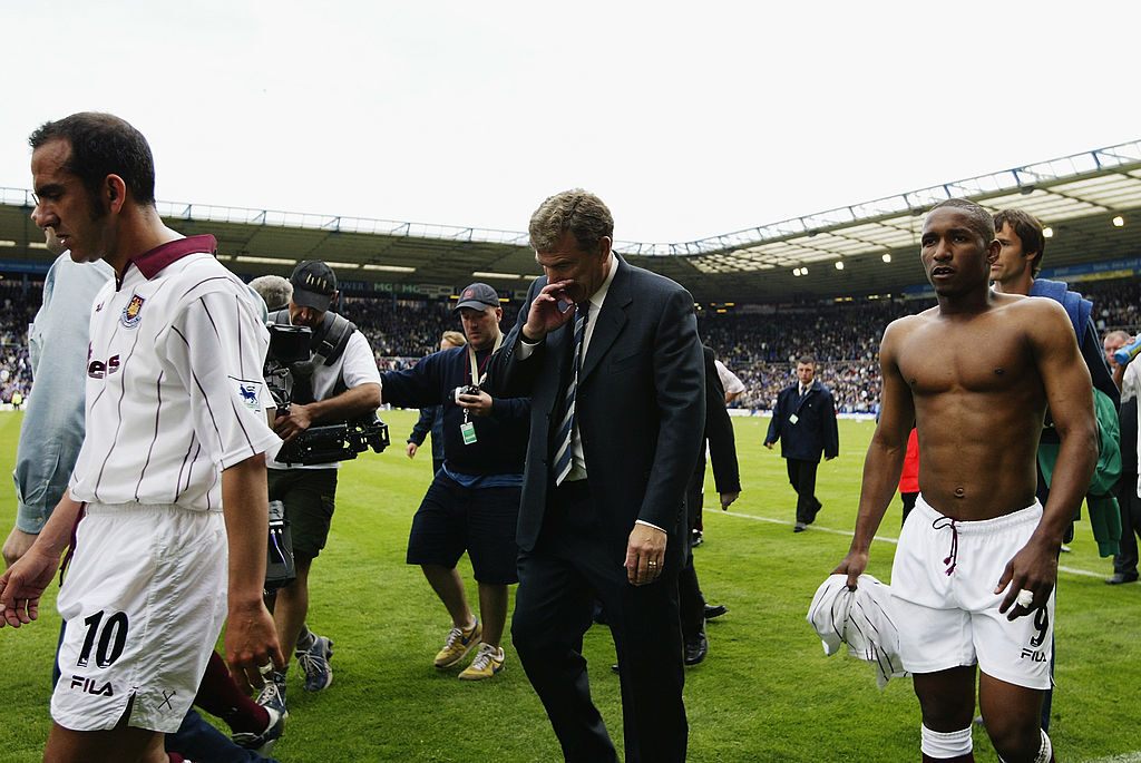 Paolo Di Canio, Trevor Brooking and Jermain Defoe walk off the pitch at St Andrew's after their Premier League relegation was confirmed at Birmingham City on the final day of the 2002/03 season