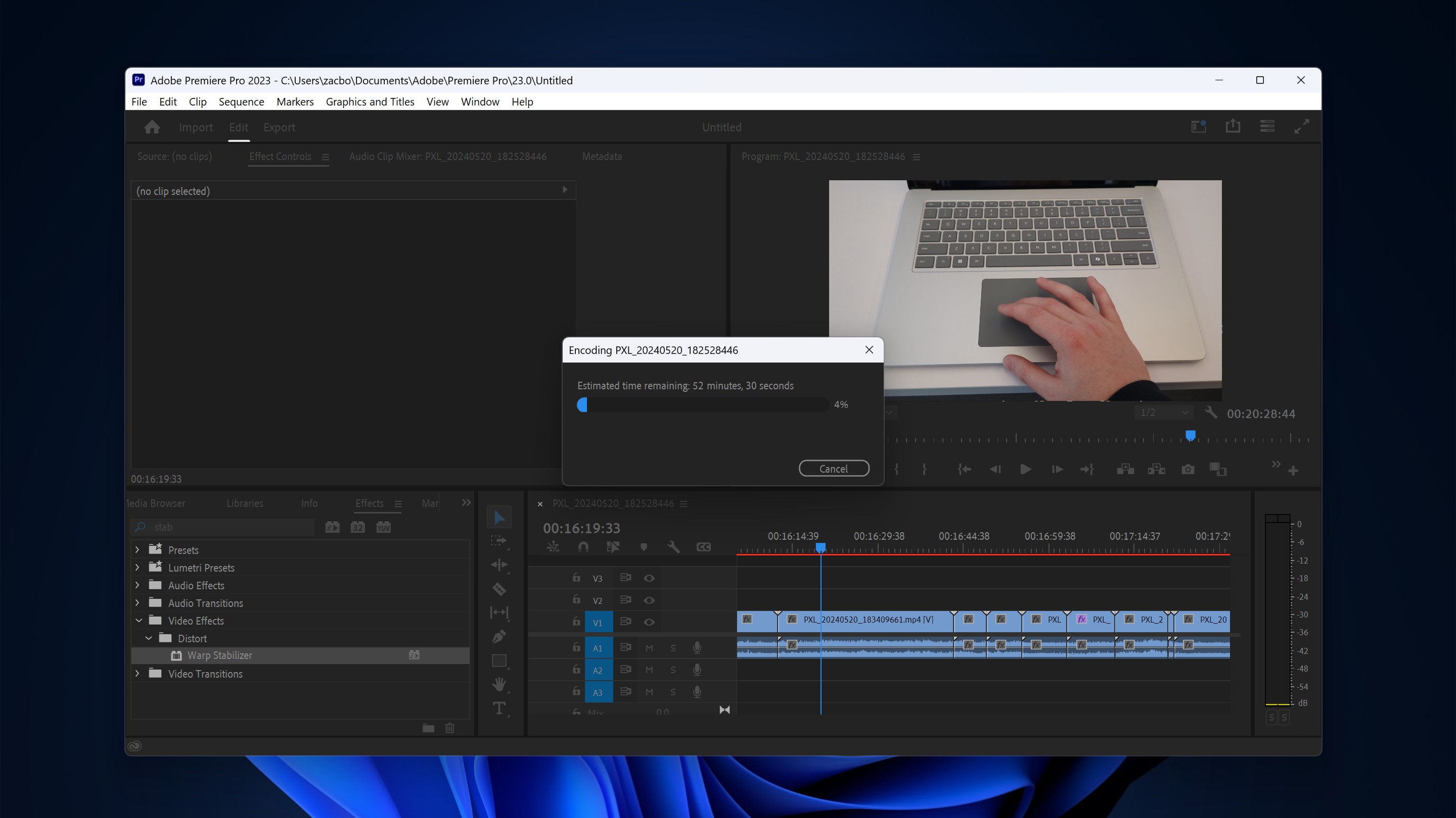 Adobe Premiere Pro running on Windows on Arm.