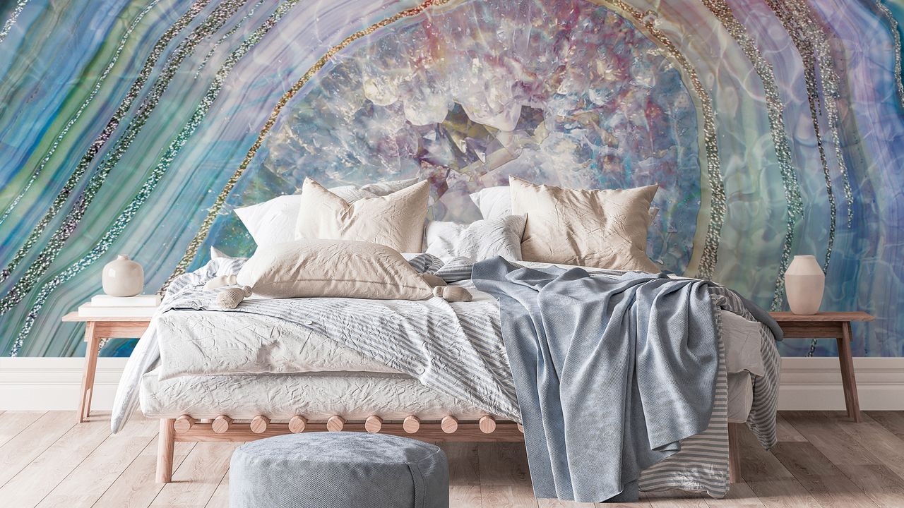 Deep geode wall mural by Lara Skinner at Wallsauce.com