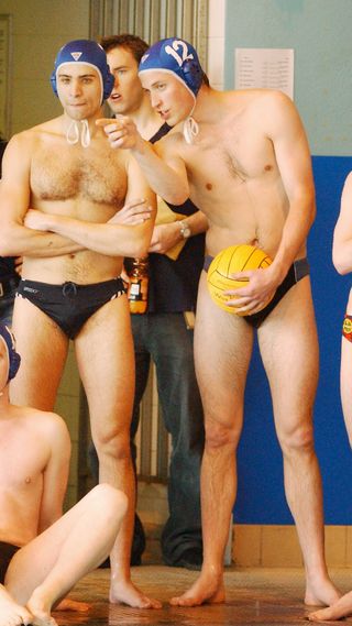 Prince William and team mates during a water polo match